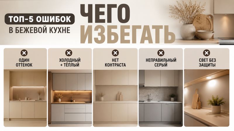 Топ-5 ошибок в бежевой кухне: чего избегать в интерьере