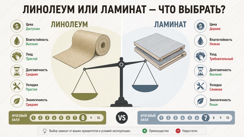 Сравнение линолеума и ламината: плюсы и минусы