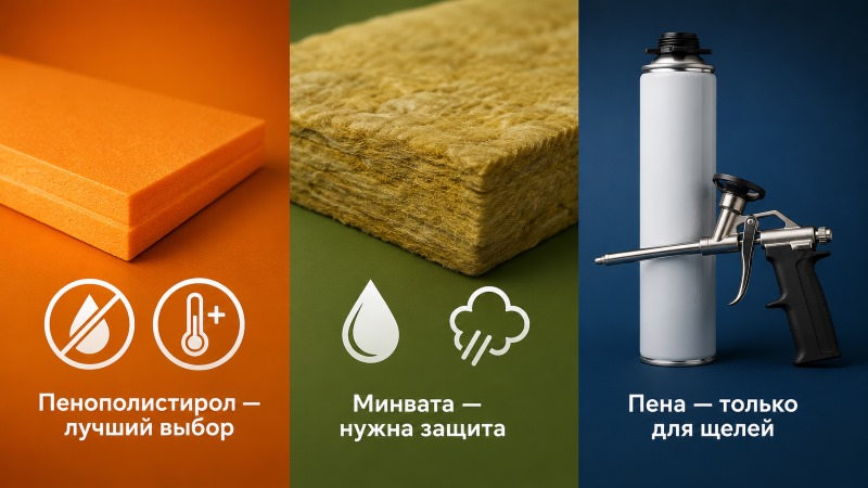 Материалы для утепления: пенополистирол, минвата, пена