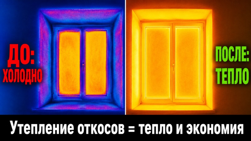 Термограмма окна до и после утепления откосов