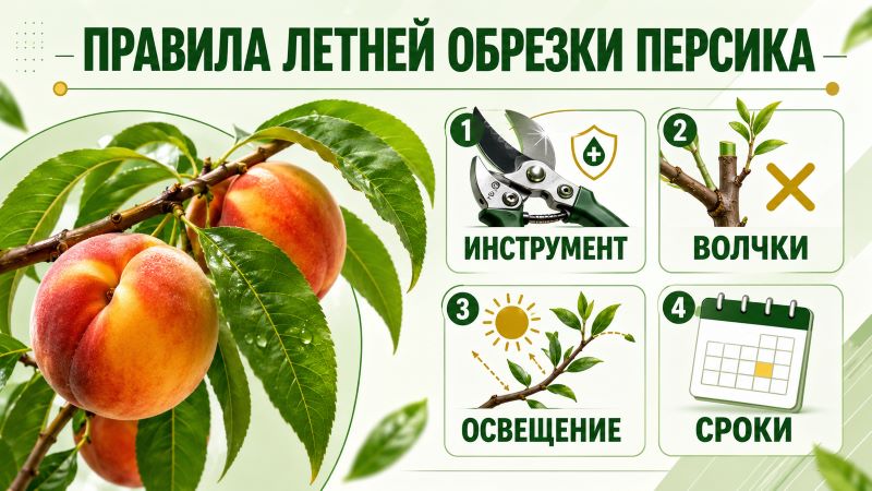Инфографика: 4 главных правила летней обрезки персика.