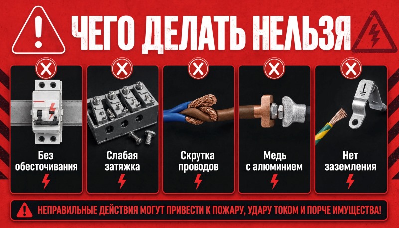Чего нельзя делать при работе с электричеством