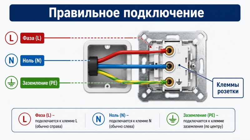 Схема правильного подключения розетки
