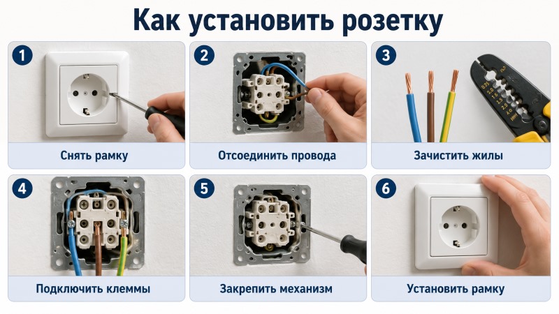 Пошаговая инструкция по установке розетки