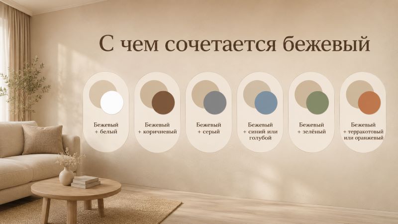 Инфографика: с чем сочетается бежевый цвет в интерьере на стене.