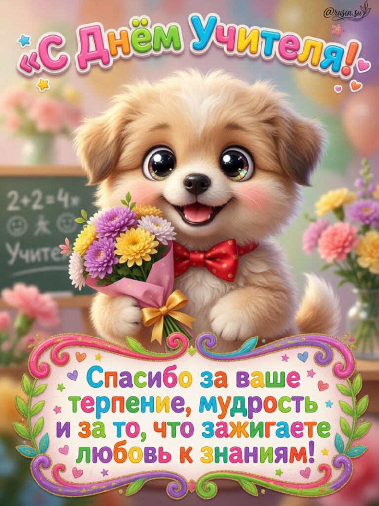 День Учителя Картинки Красивые с Пожеланиями с щенком