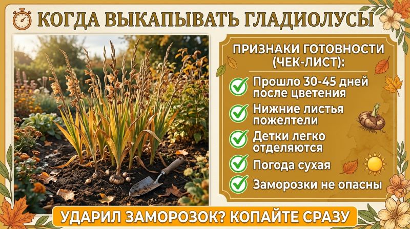 Когда выкапывать гладиолусы: чек-лист признаков готовности луковиц