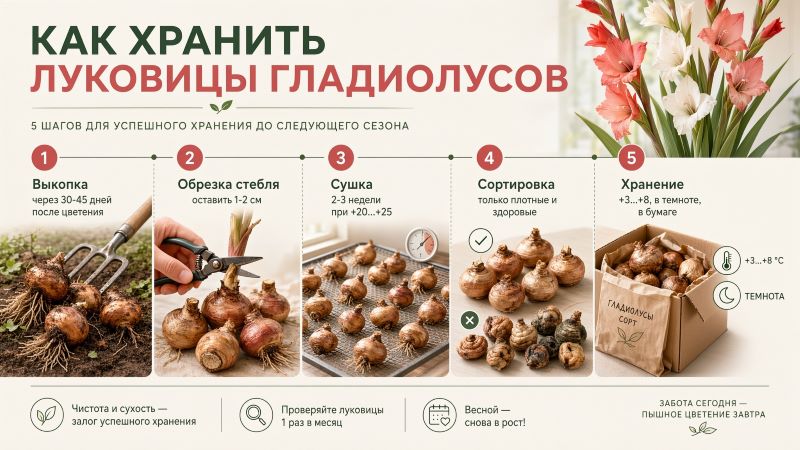Как хранить луковицы гладиолусов: 5 шагов до следующего сезона
