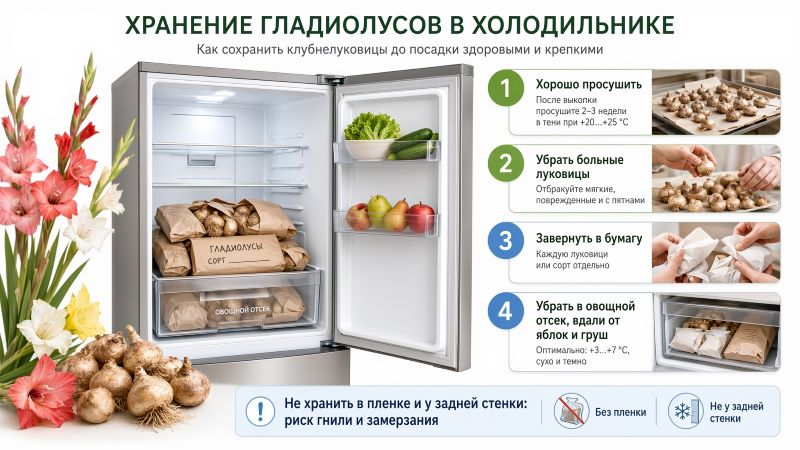 Хранение гладиолусов в холодильнике: 4 шага и правила
