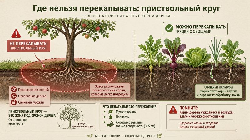 Где нельзя перекапывать: приствольный круг дерева