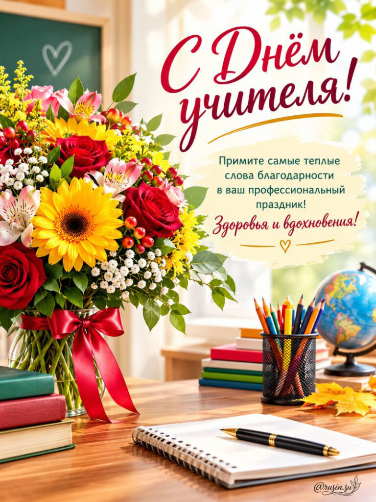 Поздравление с Днем Учителя Открытки с букетом