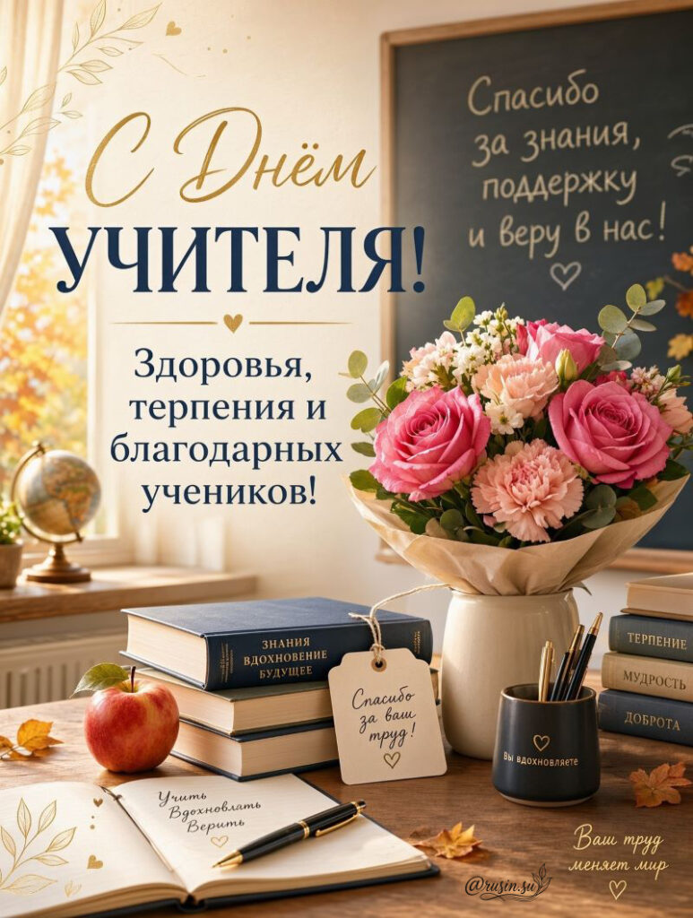 Поздравление с Днем Учителя Открытки с букетом