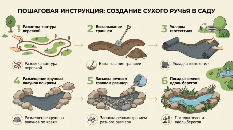 Пошаговая инструкция создания сухого ручья в саду: 6 этапов строительства