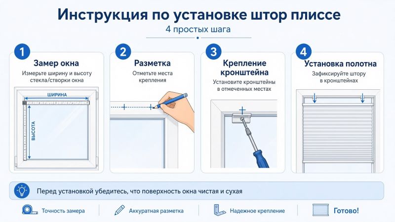 Пошаговая инструкция по установке штор плиссе в 4 шага