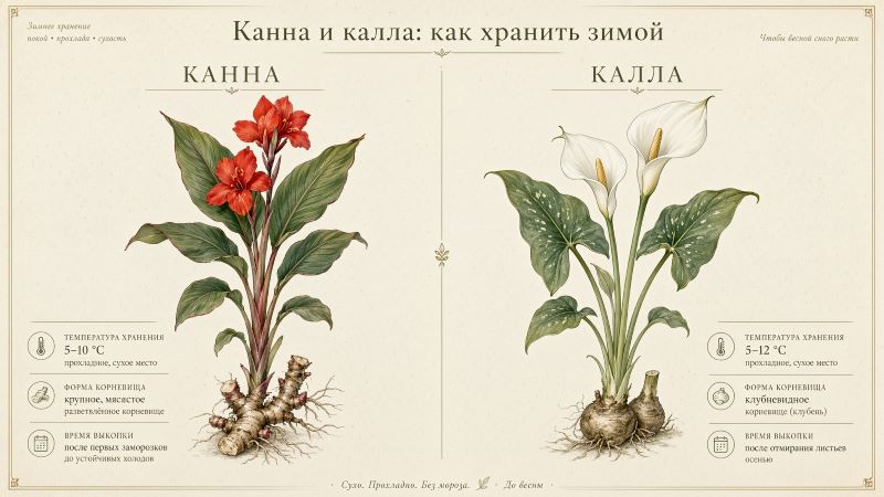 Сравнение хранения клубней канны и каллы зимой