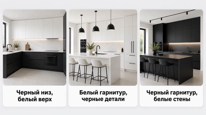 3 варианта черной кухни: низ, детали, гарнитур