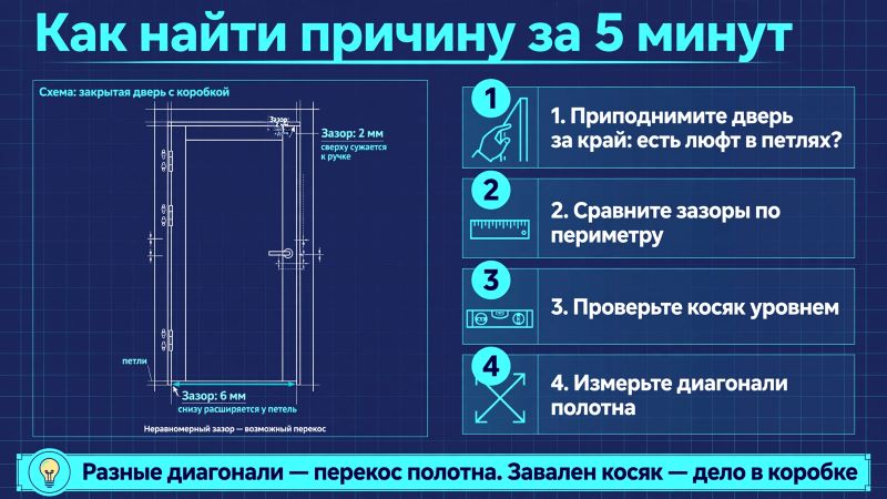 Инфографика: как найти причину проседания двери за 5 минут