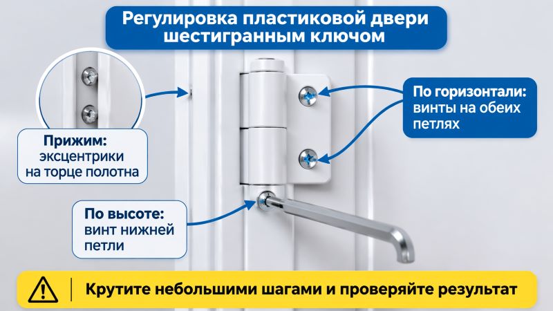 Регулировка пластиковой двери шестигранным ключом