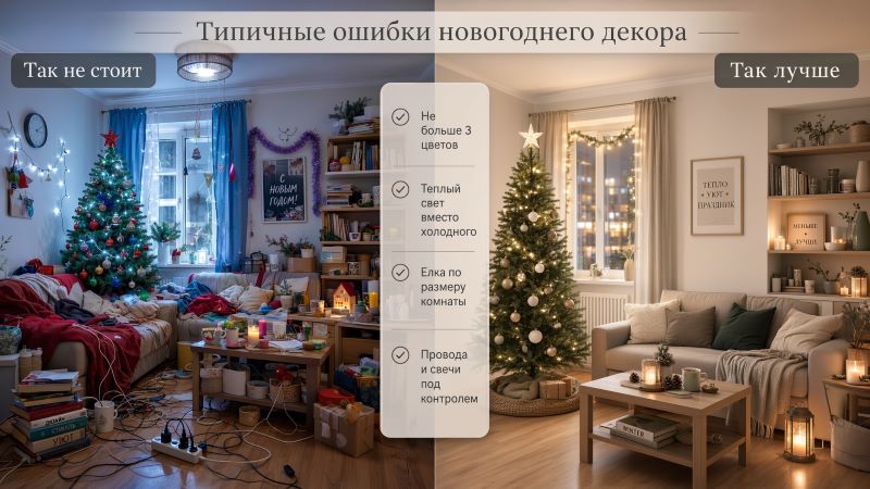 Ошибки в новогоднем декоре: до и после преображения