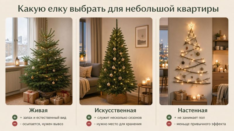 Сравнение живых, искусственных и настенных елок