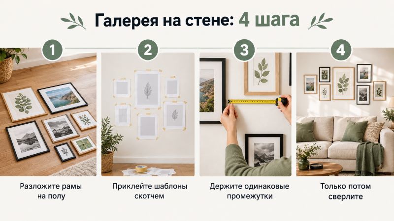 Как сделать галерею на стене: 4 шага в инфографике