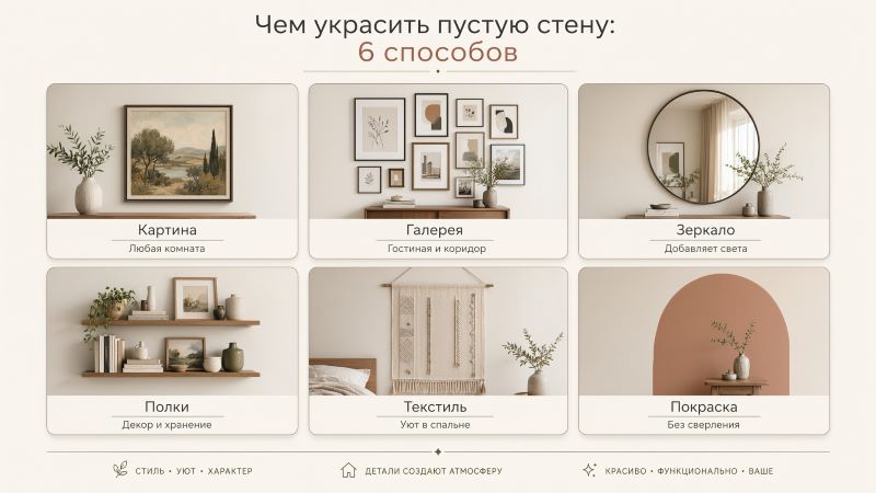 6 способов украсить пустую стену: картина, зеркало, полки