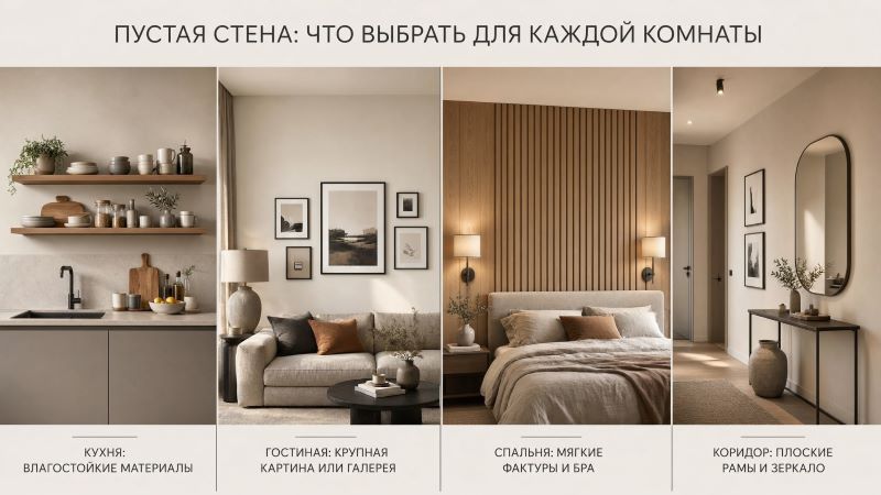 Декор пустой стены: идеи для кухни, гостиной, спальни, коридора