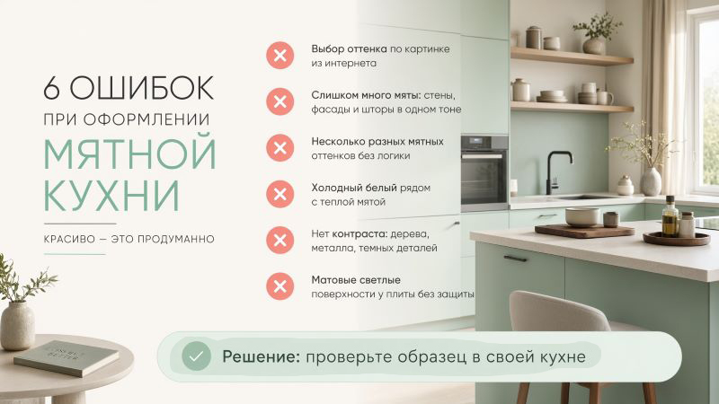 6 ошибок при оформлении мятной кухни