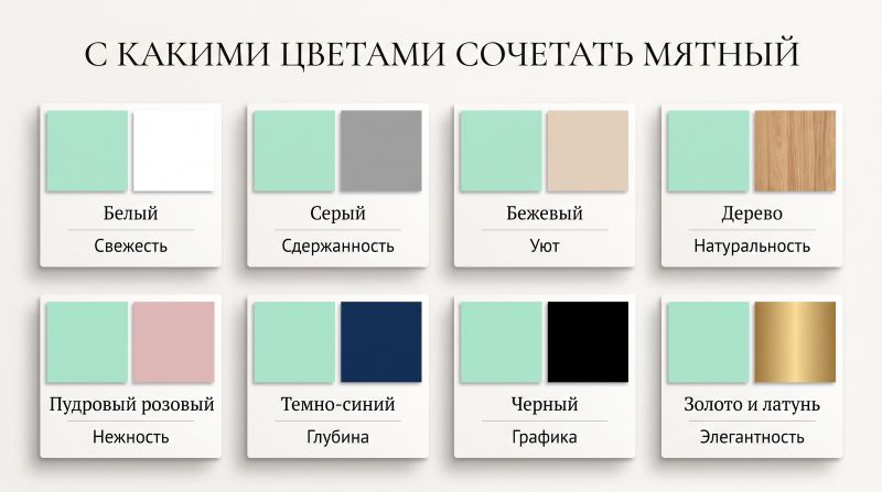 С какими цветами сочетать мятный в интерьере: 8 схем