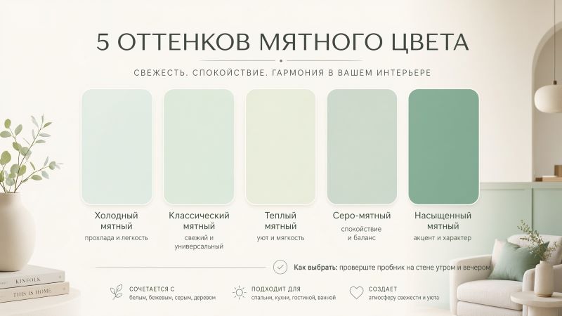 5 оттенков мятного цвета для интерьера: палитра