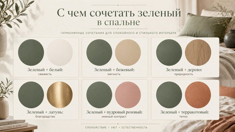 С чем сочетать зеленый в спальне: 6 схем